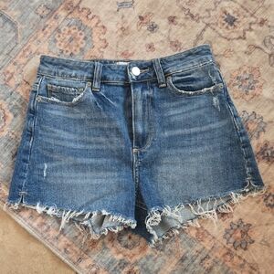 PAIGE Blue Frayed Jean Shorts